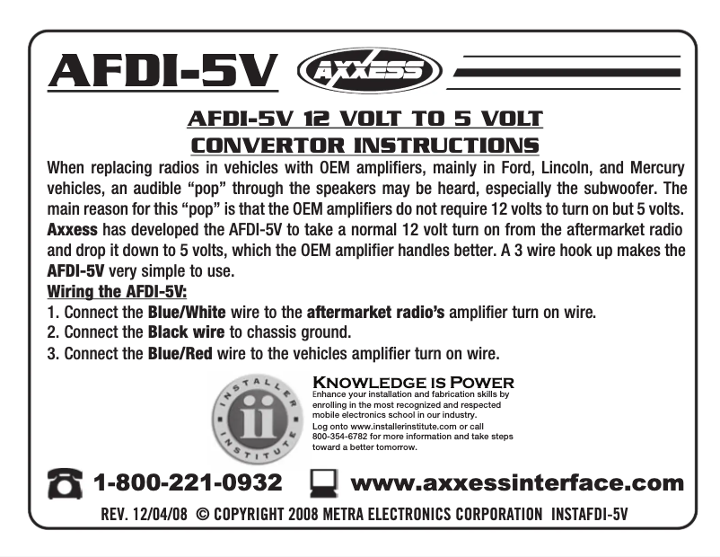 Image de la première page du manuel de l'appareil AFDI-5V