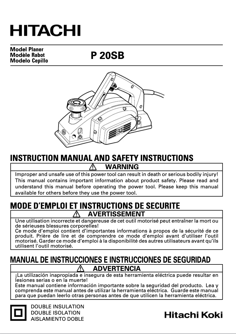 Page n°1 - Manuel utilisateur Hitachi P 20SB