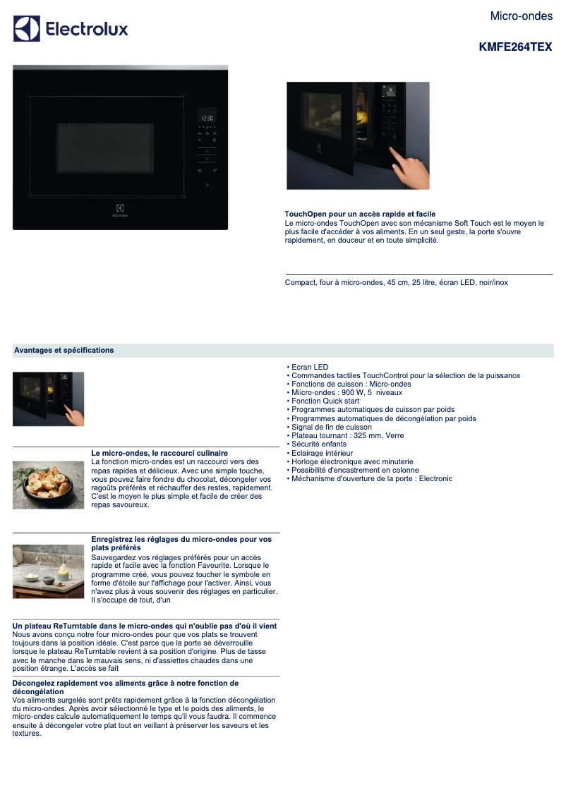 Page n°1 - Fiche technique Electrolux KMFE264TEX