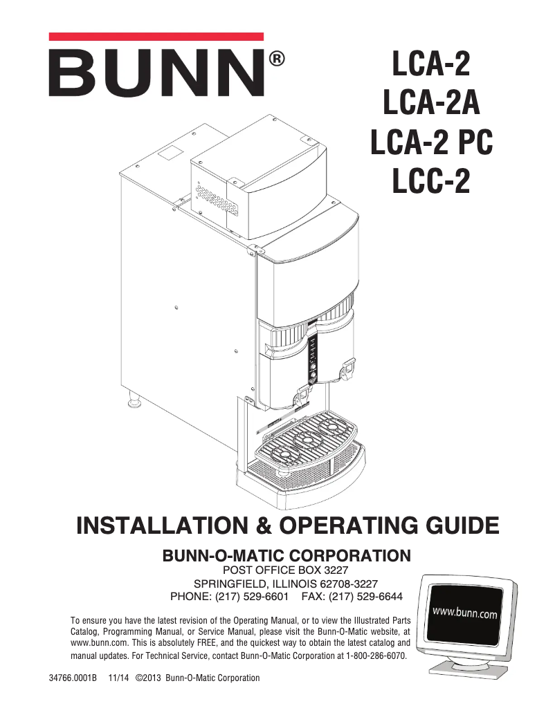 Page n°1 - Manuel utilisateur Bunn LCA-2
