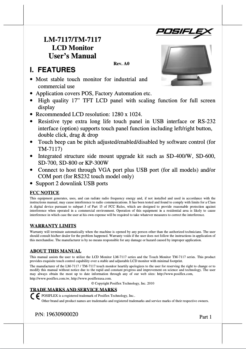Page n°1 - Manuel utilisateur Posiflex TM-7117