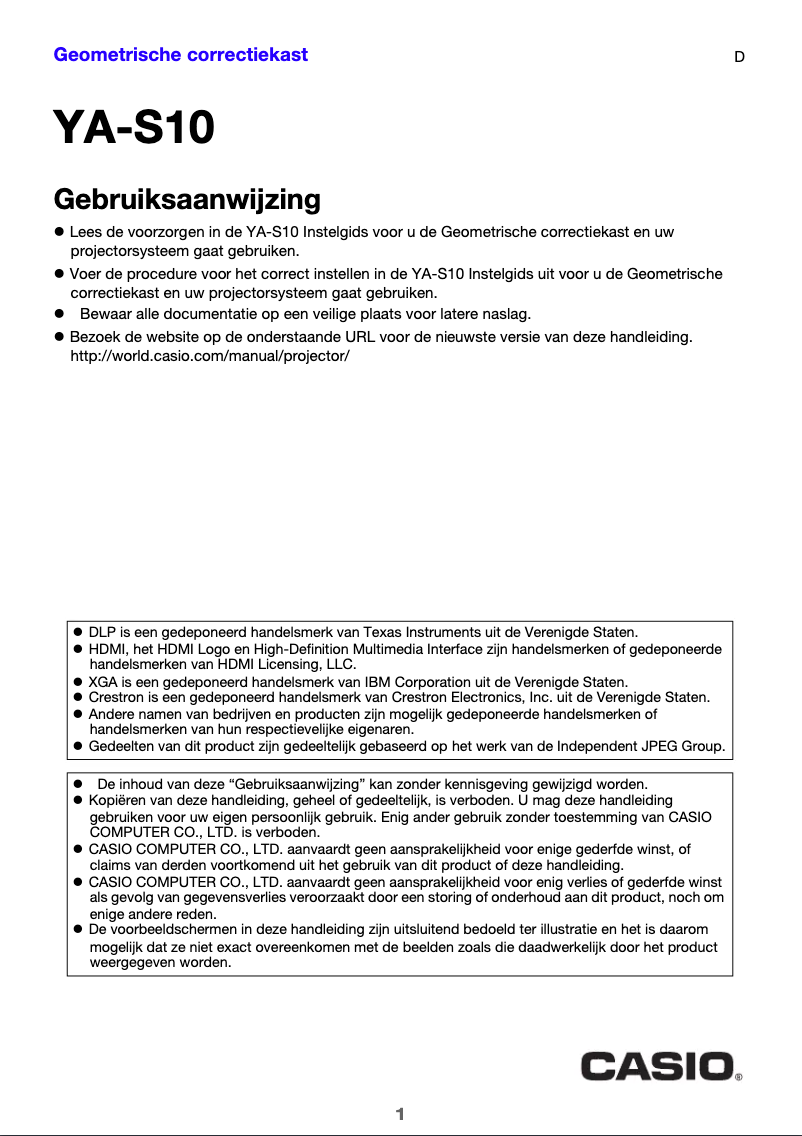 Page 1 de la notice Manuel utilisateur Casio YA-S10