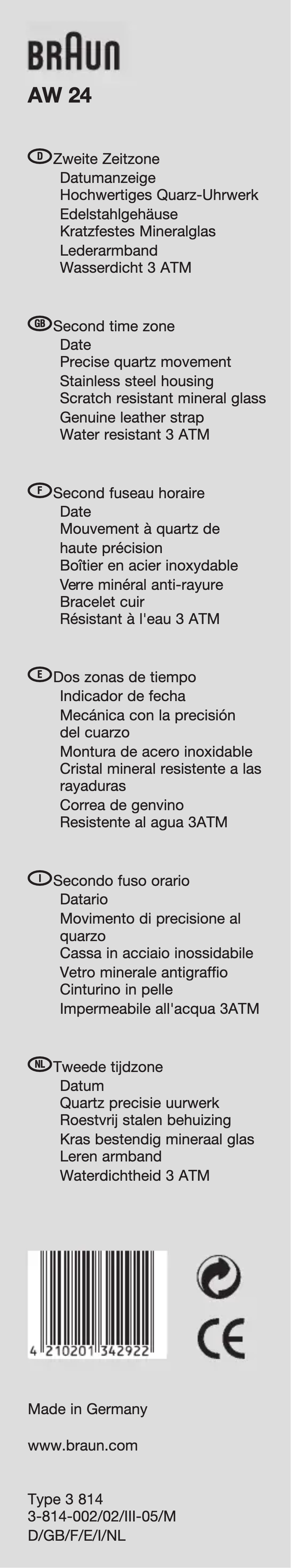 Image de la première page du manuel de l'appareil AW24
