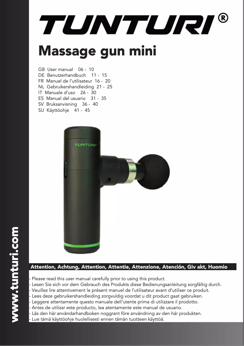 Page 1 de la notice Manuel utilisateur Tunturi Massage Gun Mini