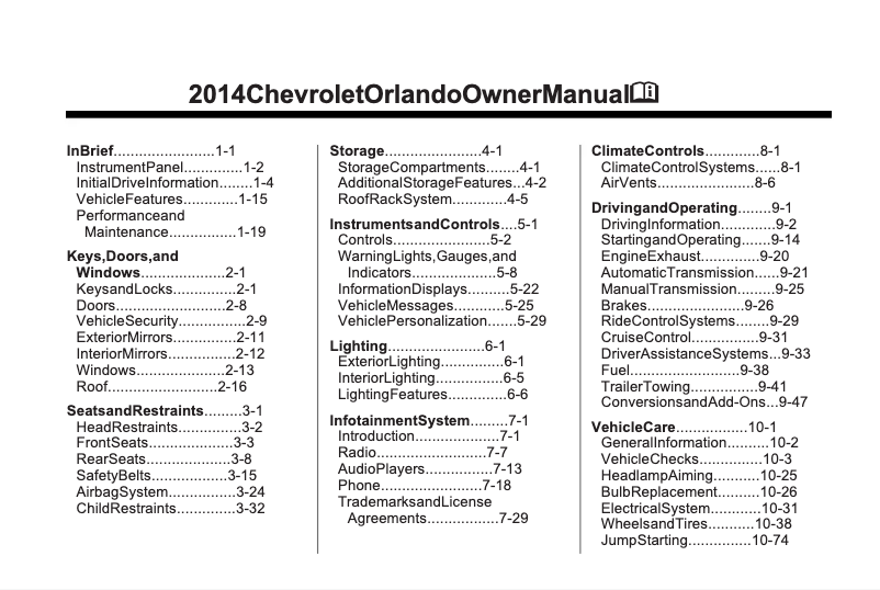 Page 1 de la notice Manuel utilisateur Chevrolet Orlando (2014)