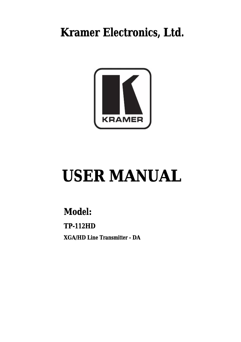 Page n°1 - Manuel utilisateur Kramer TP112-HD