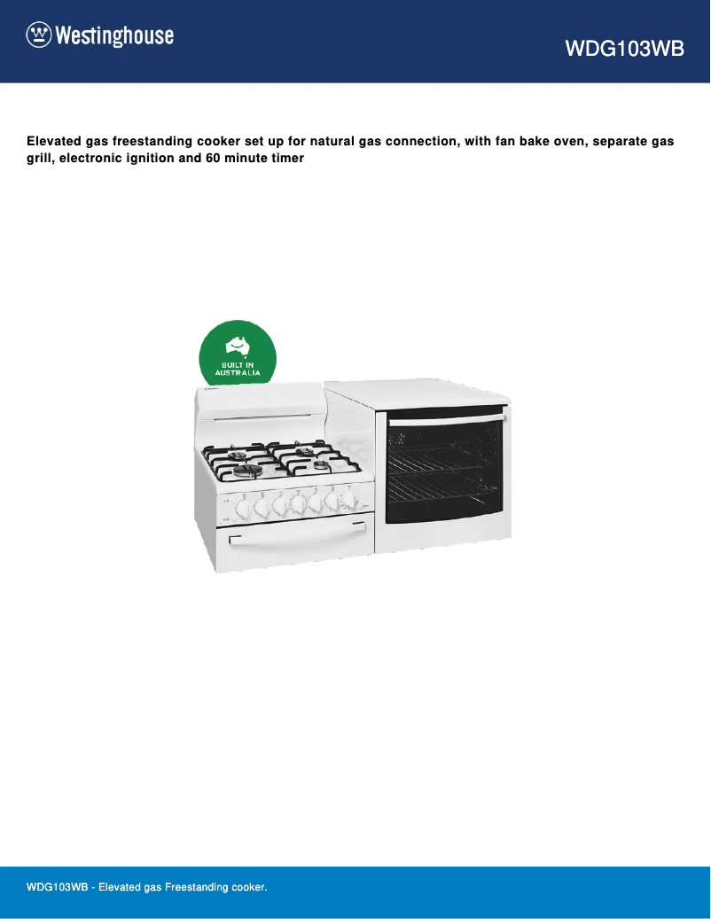 Page n°1 - Fiche technique Westinghouse WDG103WB