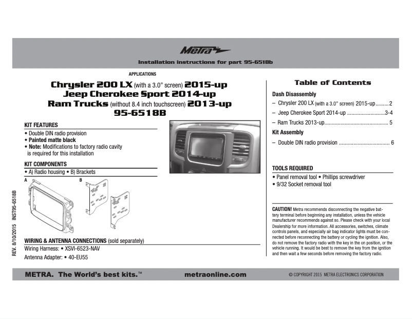 Page 1 de la notice Manuel utilisateur Metra 95-6518B