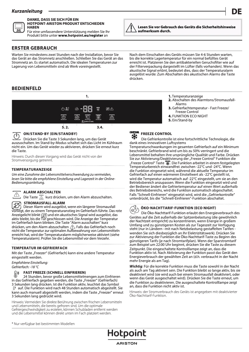 Page 1 de la notice Manuel utilisateur Hotpoint BF 1801 E F1