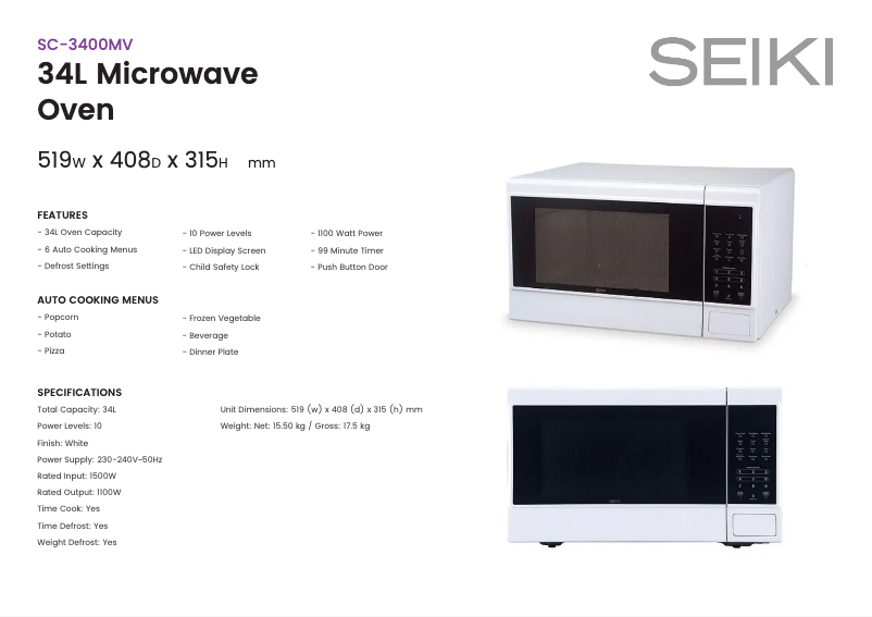 Page n°1 - Fiche technique Seiki SC-3400MV
