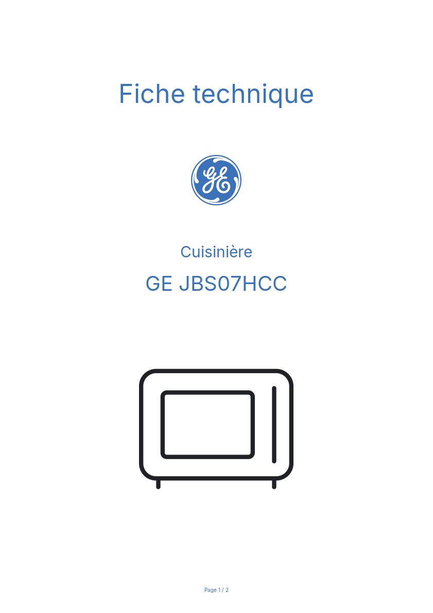 Page n°1 - Fiche technique GE JBS07HCC