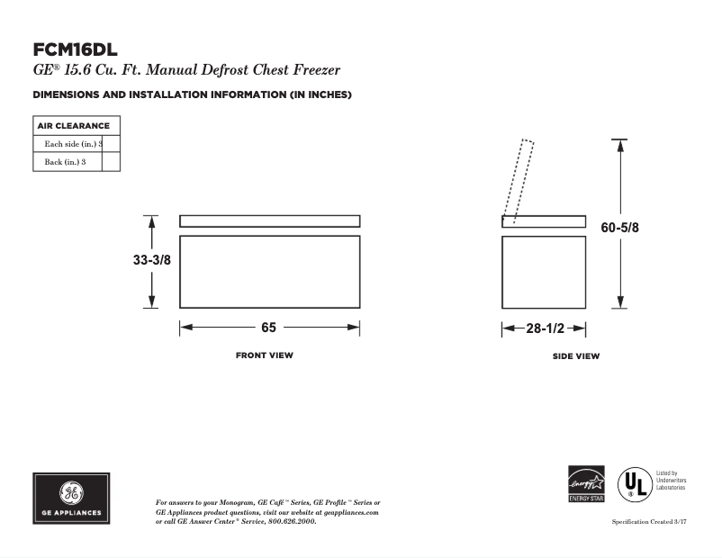 Page n°1 - Fiche technique GE FCM16DLWW