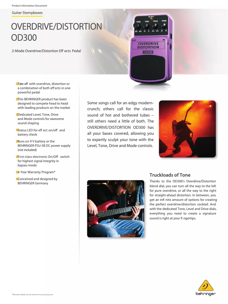 Image de la première page du manuel de l'appareil Overdrive Distortion OD300