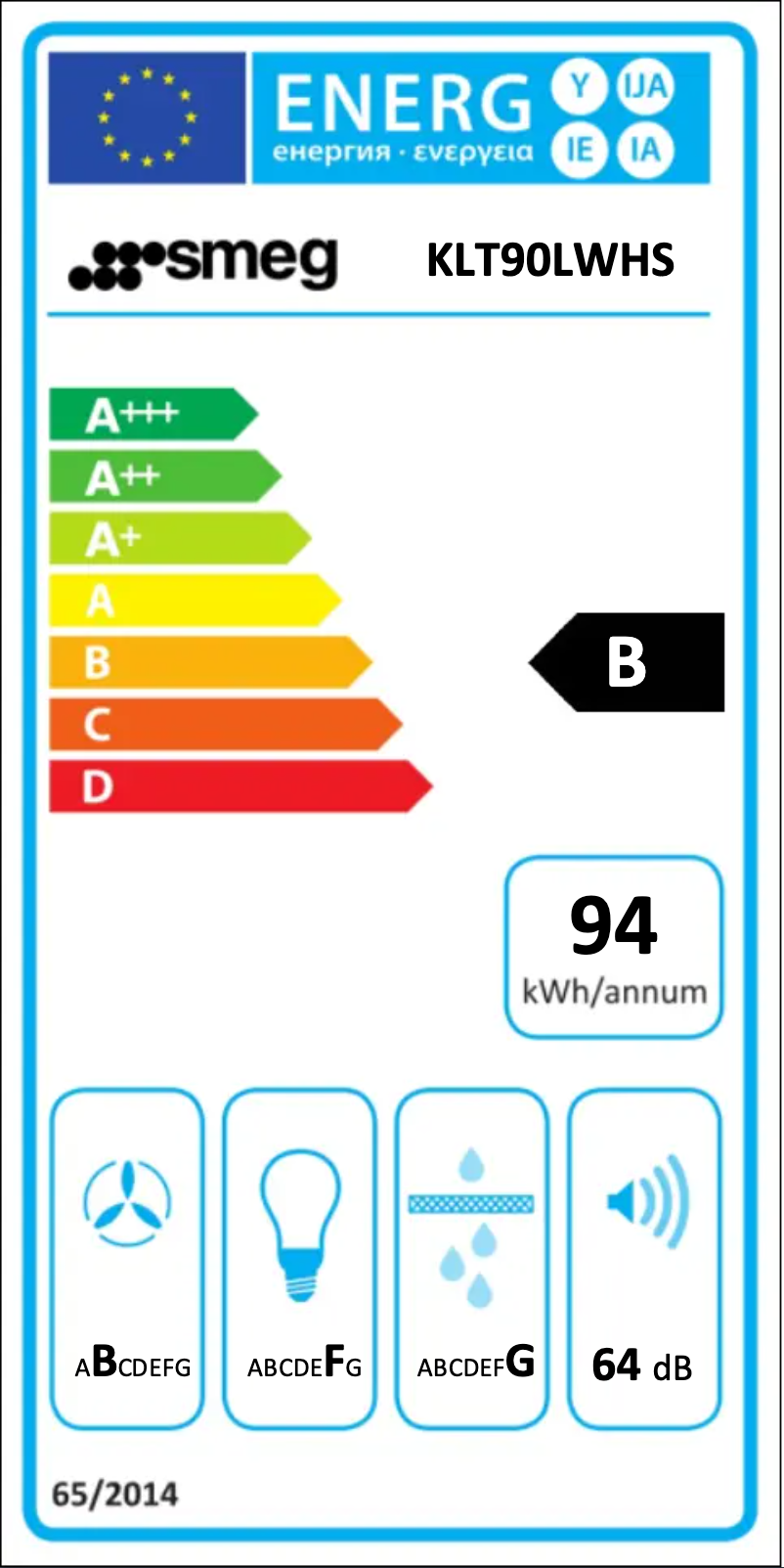 Page 1 de la notice Label énergétique Smeg KLT90LWHS