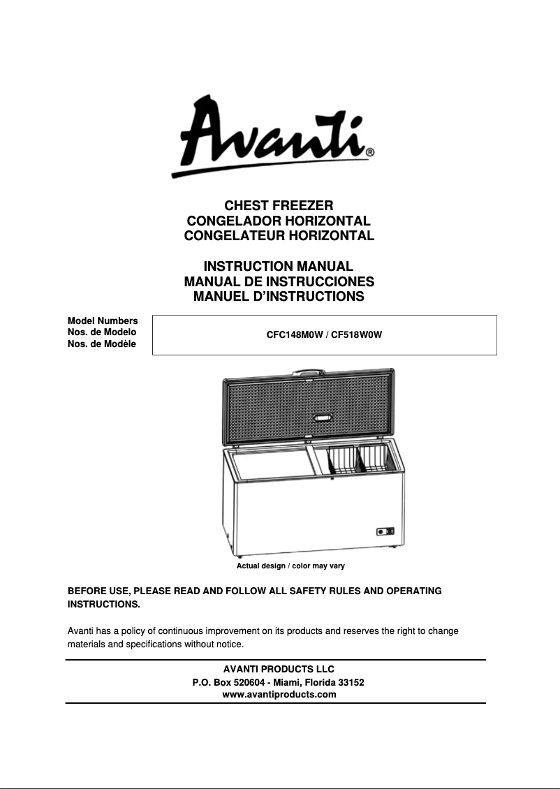 Page 1 de la notice Manuel utilisateur Avanti CF518W0W