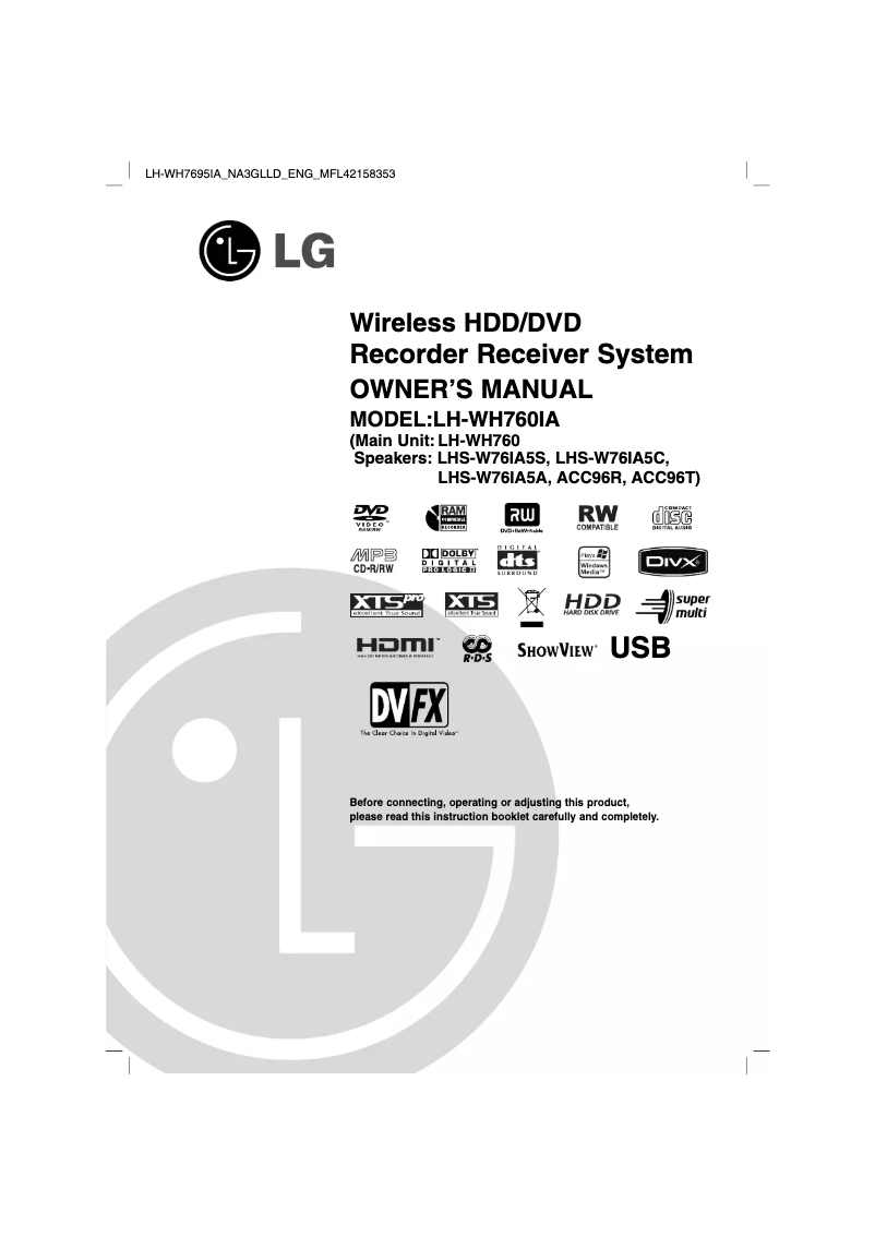 Page n°1 - Manuel utilisateur LG LH-WH7695IA