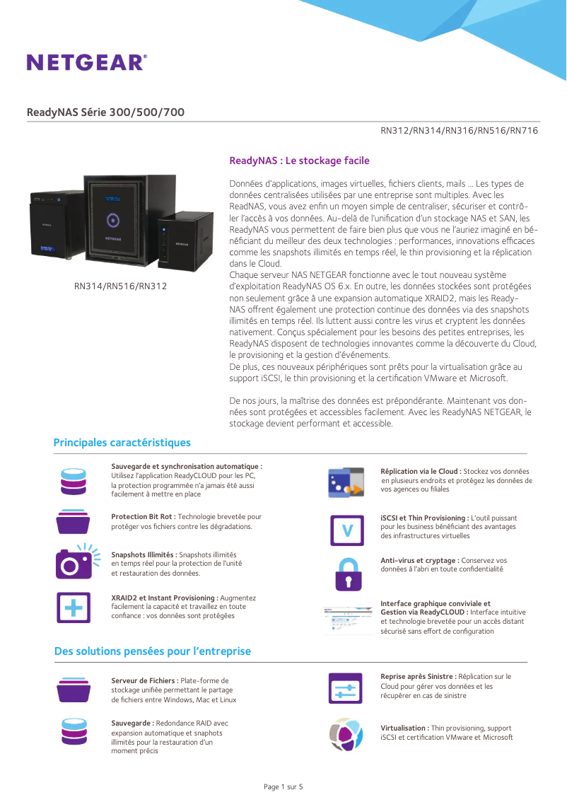 Page 1 de la notice Fiche technique Netgear ReadyNAS R31663D