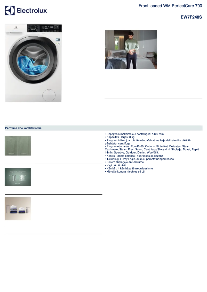 Page 1 de la notice Fiche technique Electrolux EW7F248S