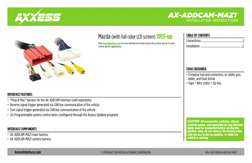 Page 1 de la notice Manuel utilisateur AXESS AX-ADDCAM-MAZ1