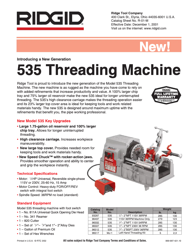 Page n°1 - Catalogue Ridgid 535