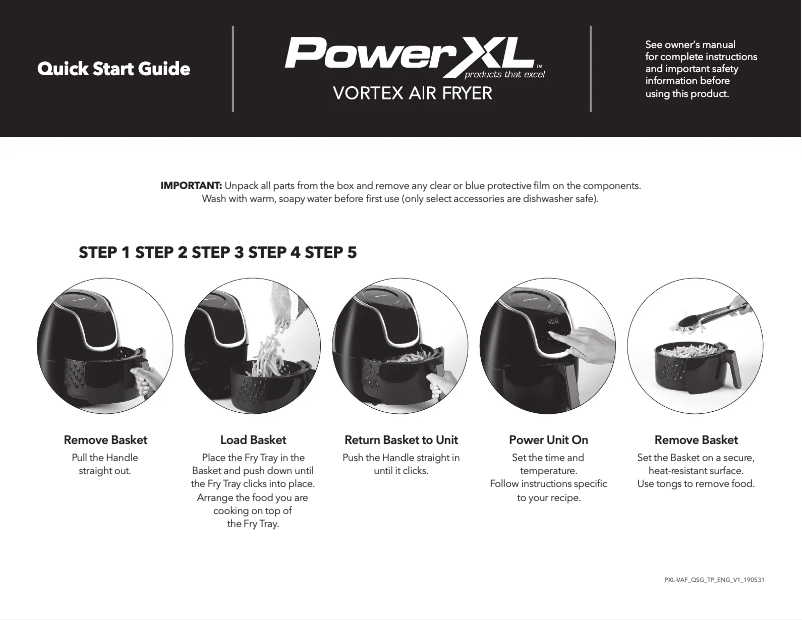 Page 1 de la notice Guide de démarrage rapide PowerXL Vortex Air Fryer HF-5096TS