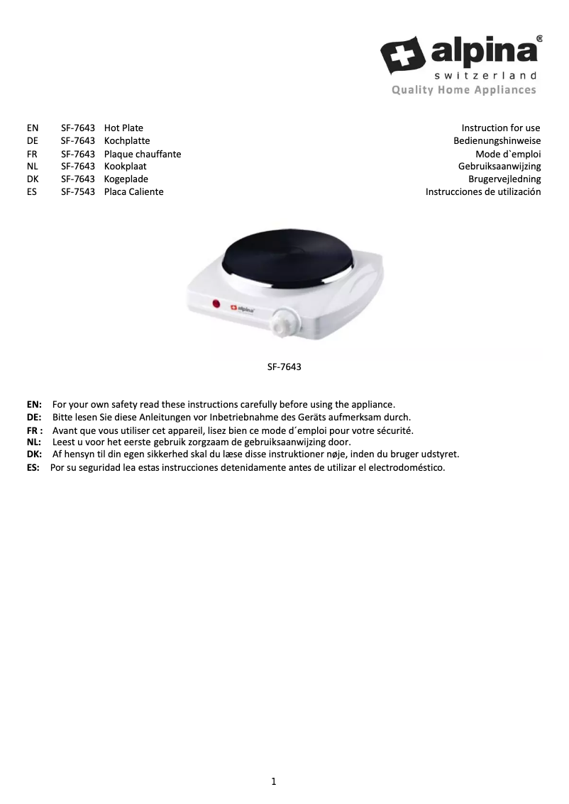 Page n°1 - Manuel utilisateur Alpina SF-7643