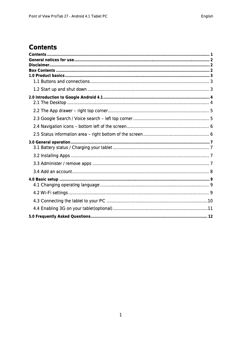 Page n°1 - Manuel utilisateur Point of View ProTab 27