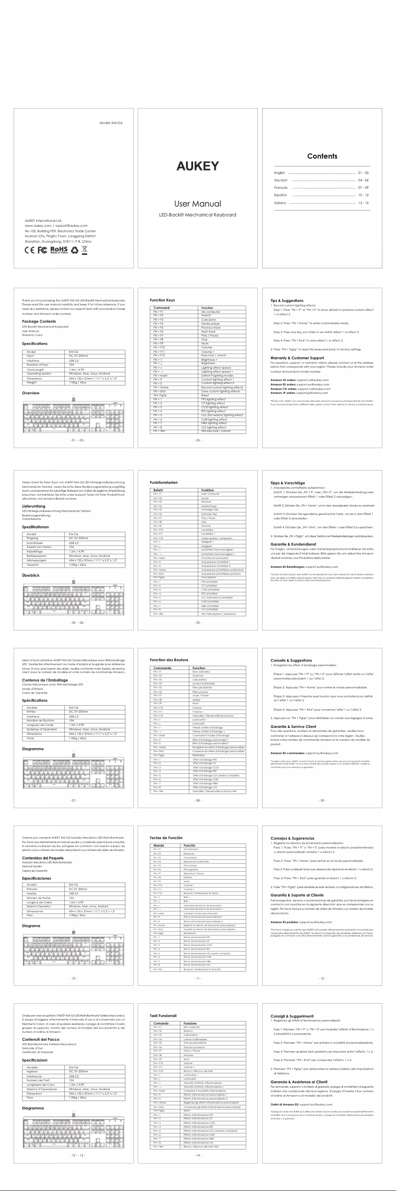 Page 1 de la notice Manuel utilisateur Aukey KM-G6