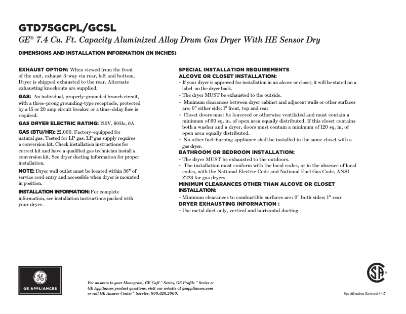 Page n°1 - Fiche technique GE GTD75GCPLDG