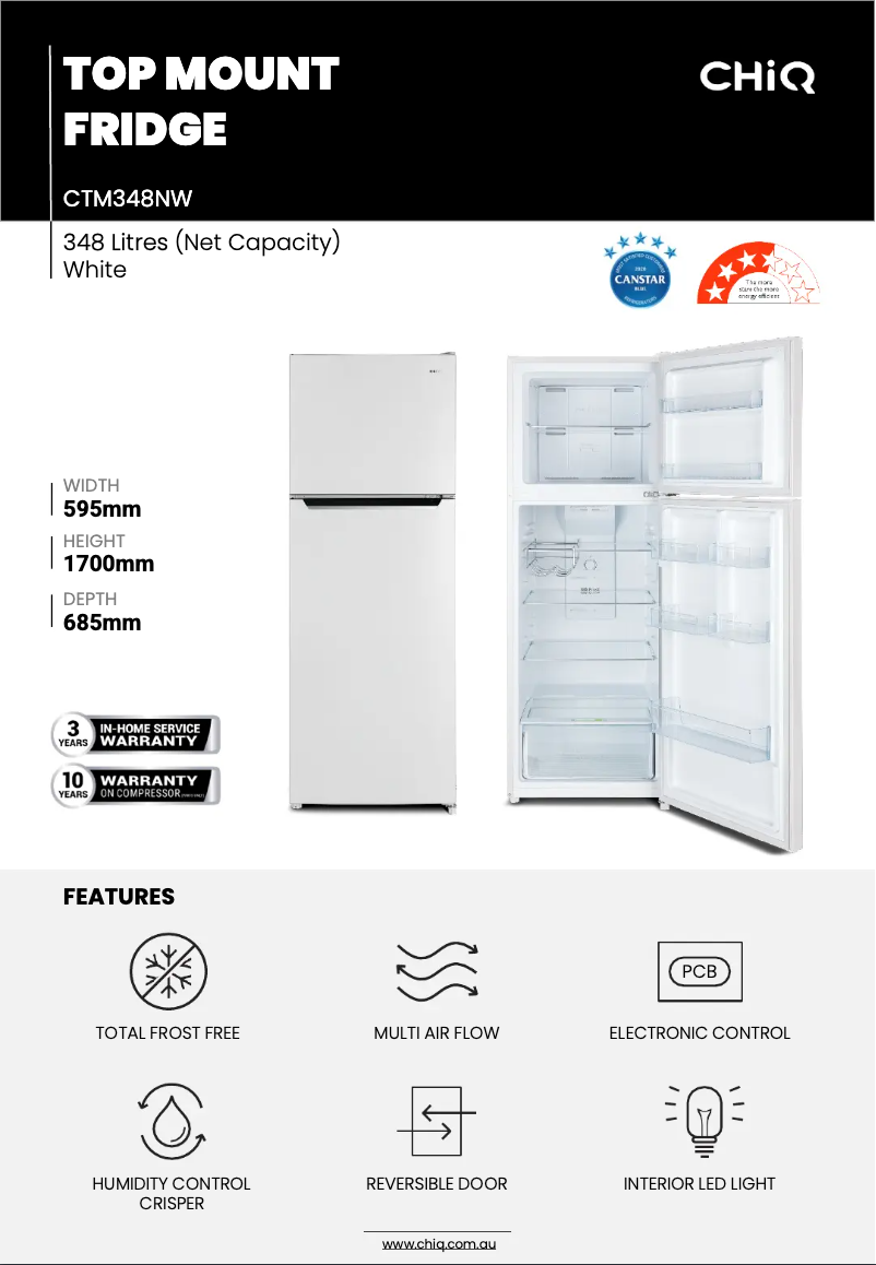 Page 1 de la notice Fiche technique CHiQ CTM348NW