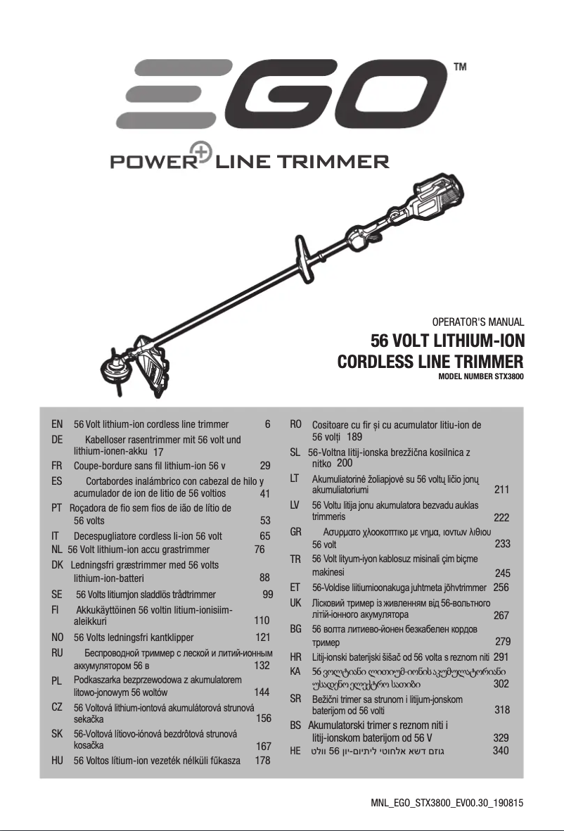 Página 1 del manual Manual de usuario EGO STX3800