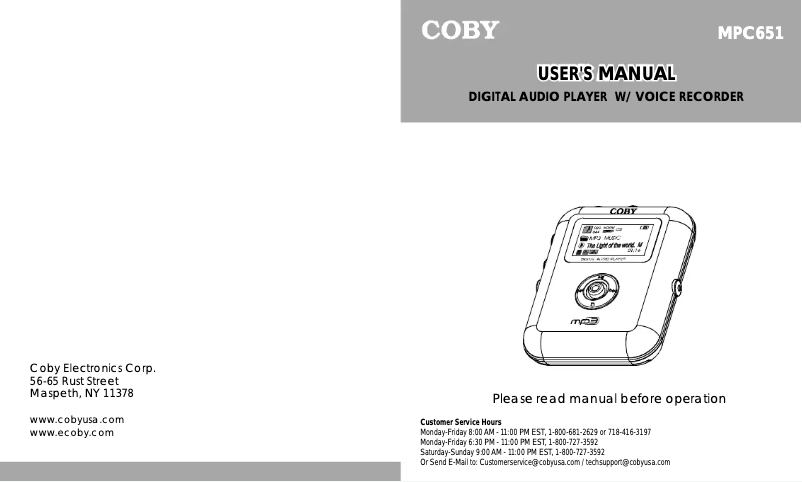 Page 1 de la notice Manuel utilisateur Coby MPC651
