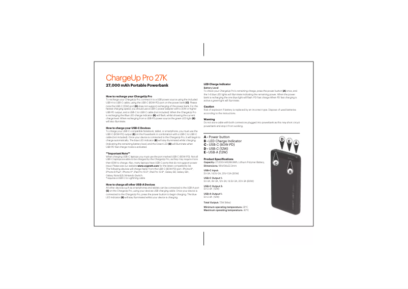 Page 1 de la notice Manuel utilisateur Cygnett ChargeUp Pro 27K