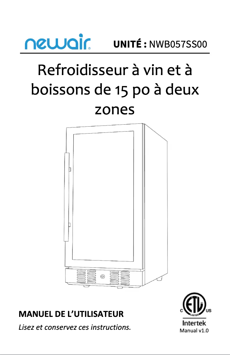 Page 1 de la notice Manuel utilisateur NewAir NWB057SS00