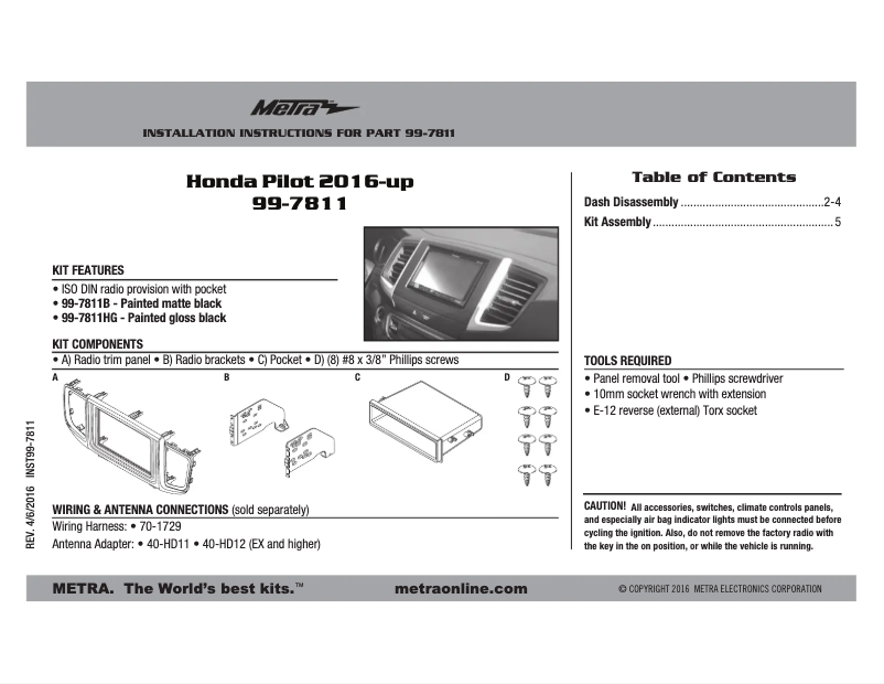Page n°1 - Manuel utilisateur Metra 99-7811HG