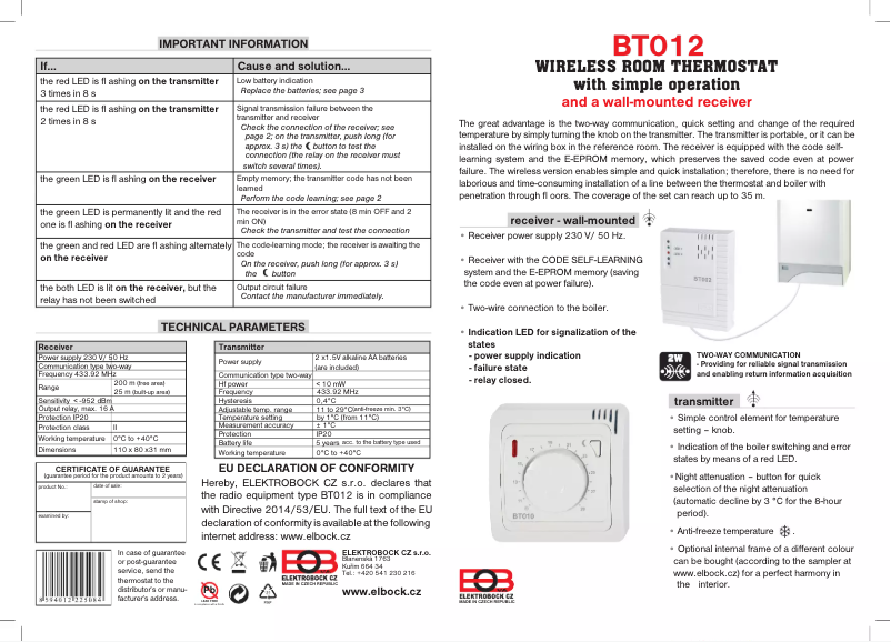 Page 1 de la notice Manuel utilisateur Elektrobock BT012