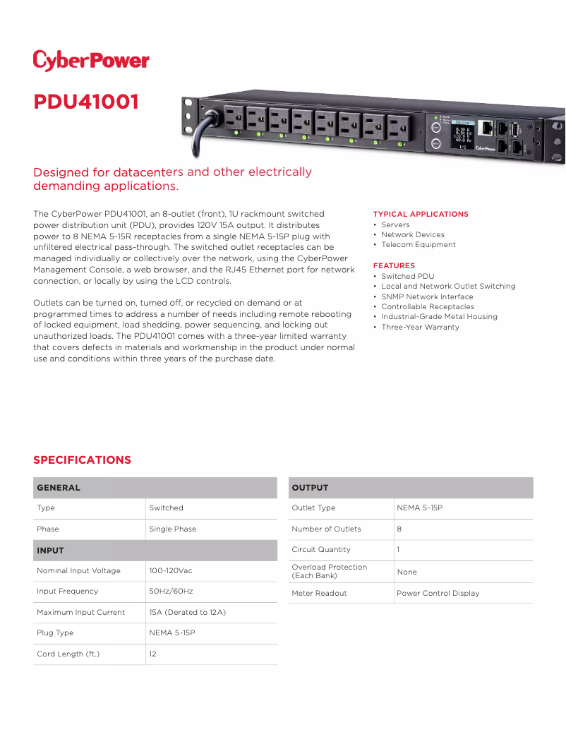 Page n°1 - Fiche technique CyberPower PDU41001