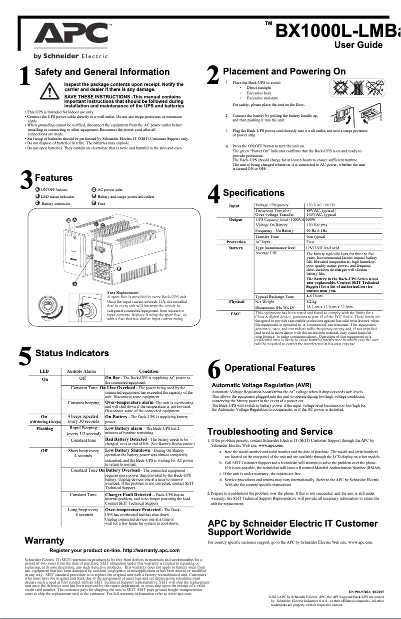 Page n°1 - Manuel utilisateur APC BX1000L