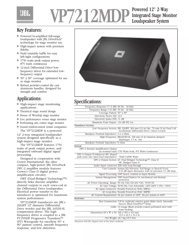 Image de la première page du manuel de l'appareil VP7212MDP