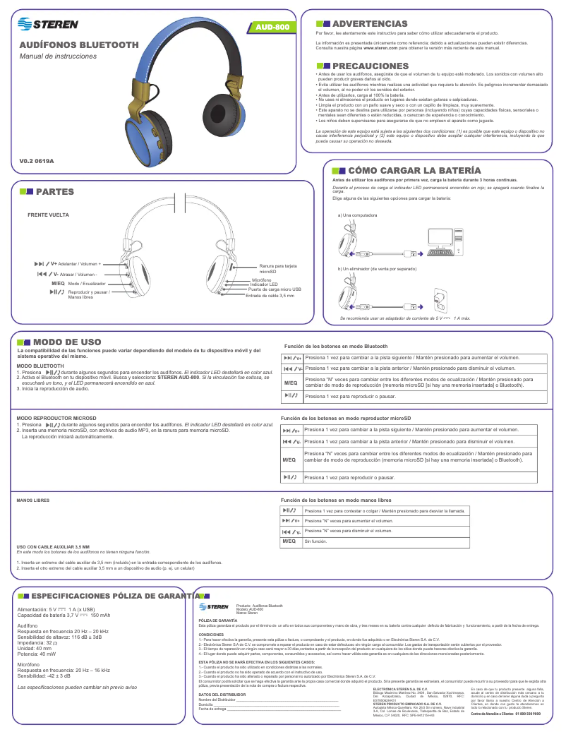 Página 1 del manual Manual de usuario Steren AUD-800