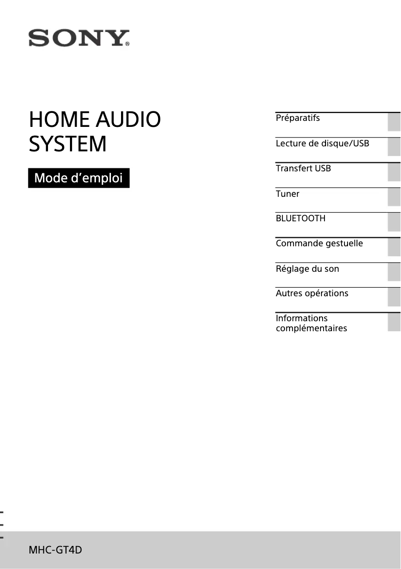 Page 1 de la notice Manuel utilisateur Sony MHC-GT4D