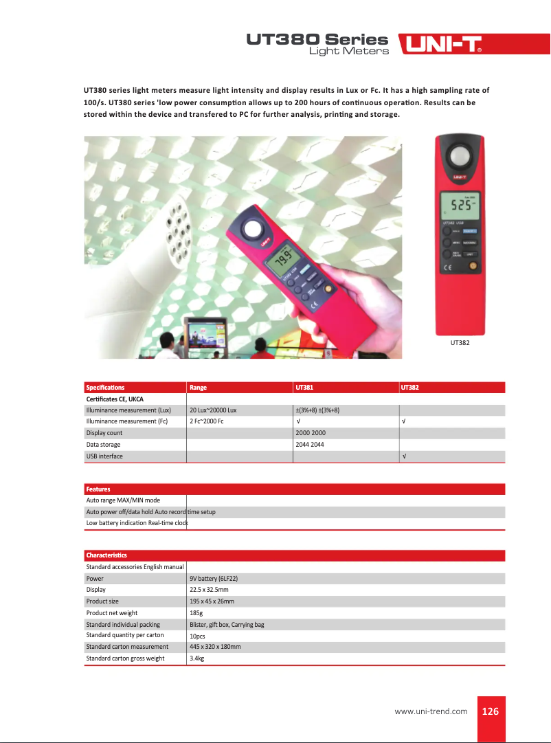 Page 1 de la notice Fiche technique Uni-T UT382