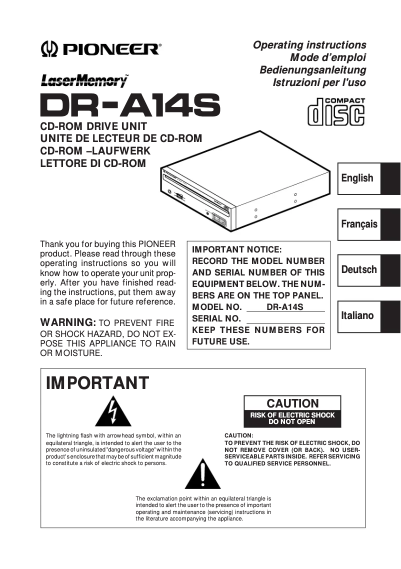 Page n°1 - Manuel utilisateur Pioneer DR-A14S
