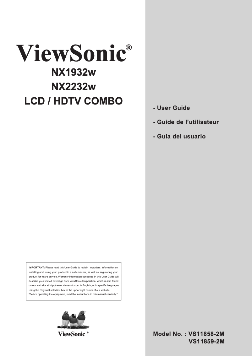 Page 1 de la notice Manuel utilisateur Viewsonic NX1932w