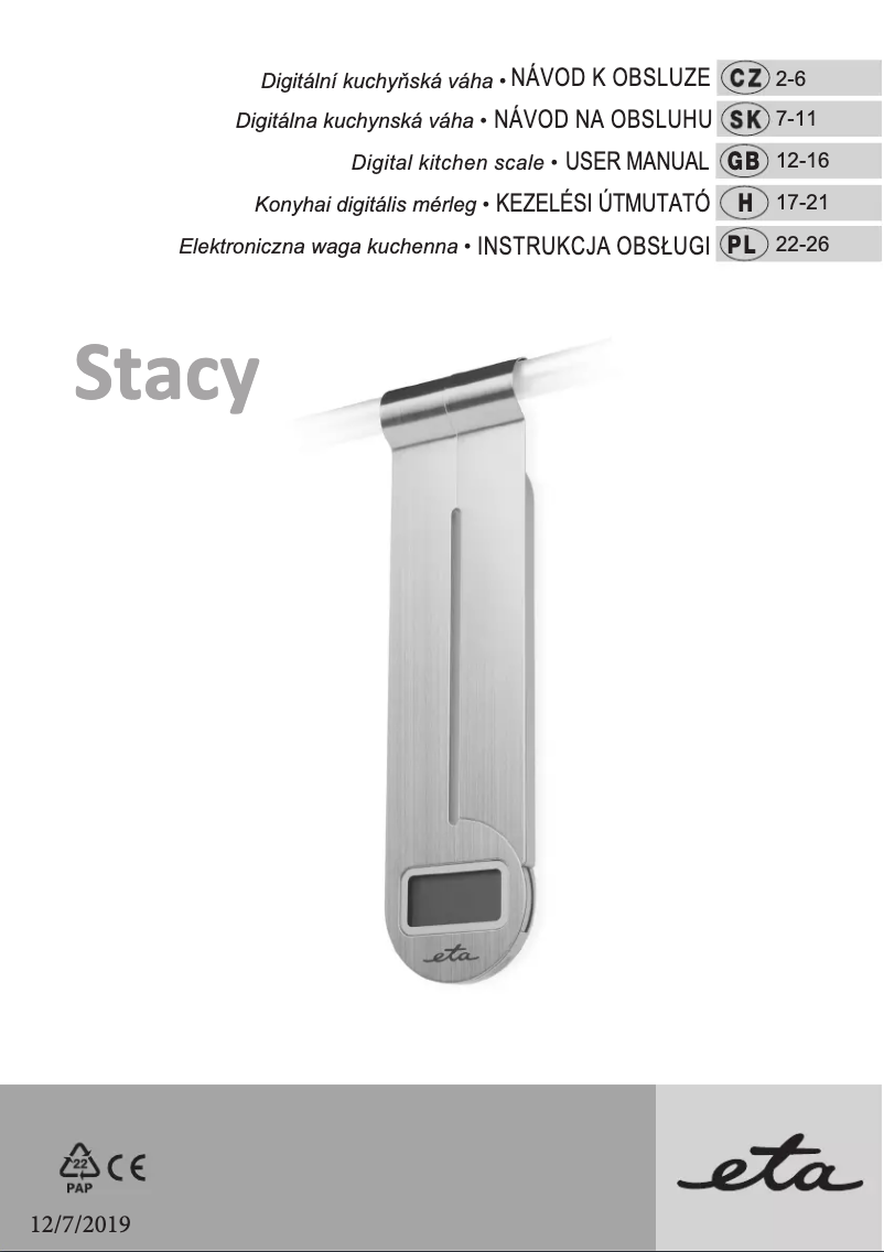 Page 1 de la notice Manuel utilisateur Eta Stacy 8778 90000