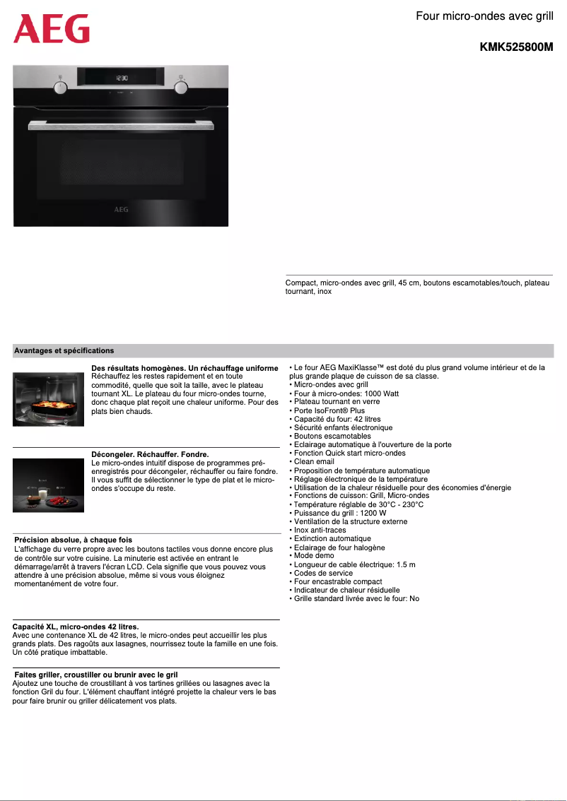 Page 1 de la notice Fiche technique AEG KMK525800M