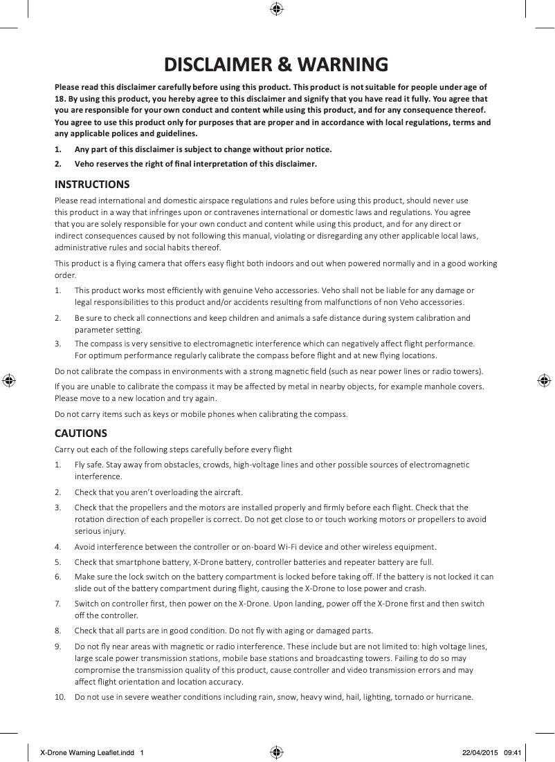 Image de la première page du manuel de l'appareil Muvi X-Drone VXD-001-B