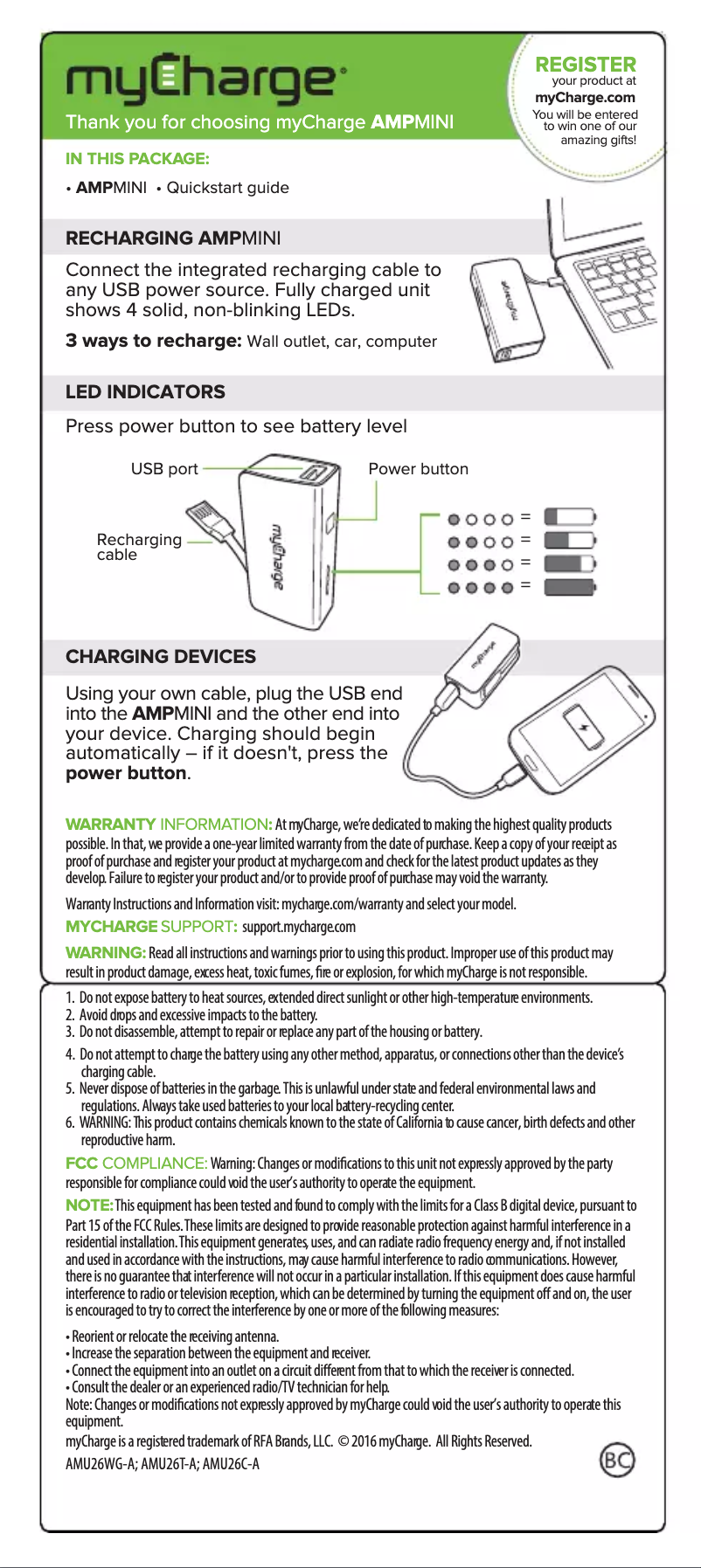 Page 1 de la notice Manuel utilisateur myCharge AmpMini AMU26C