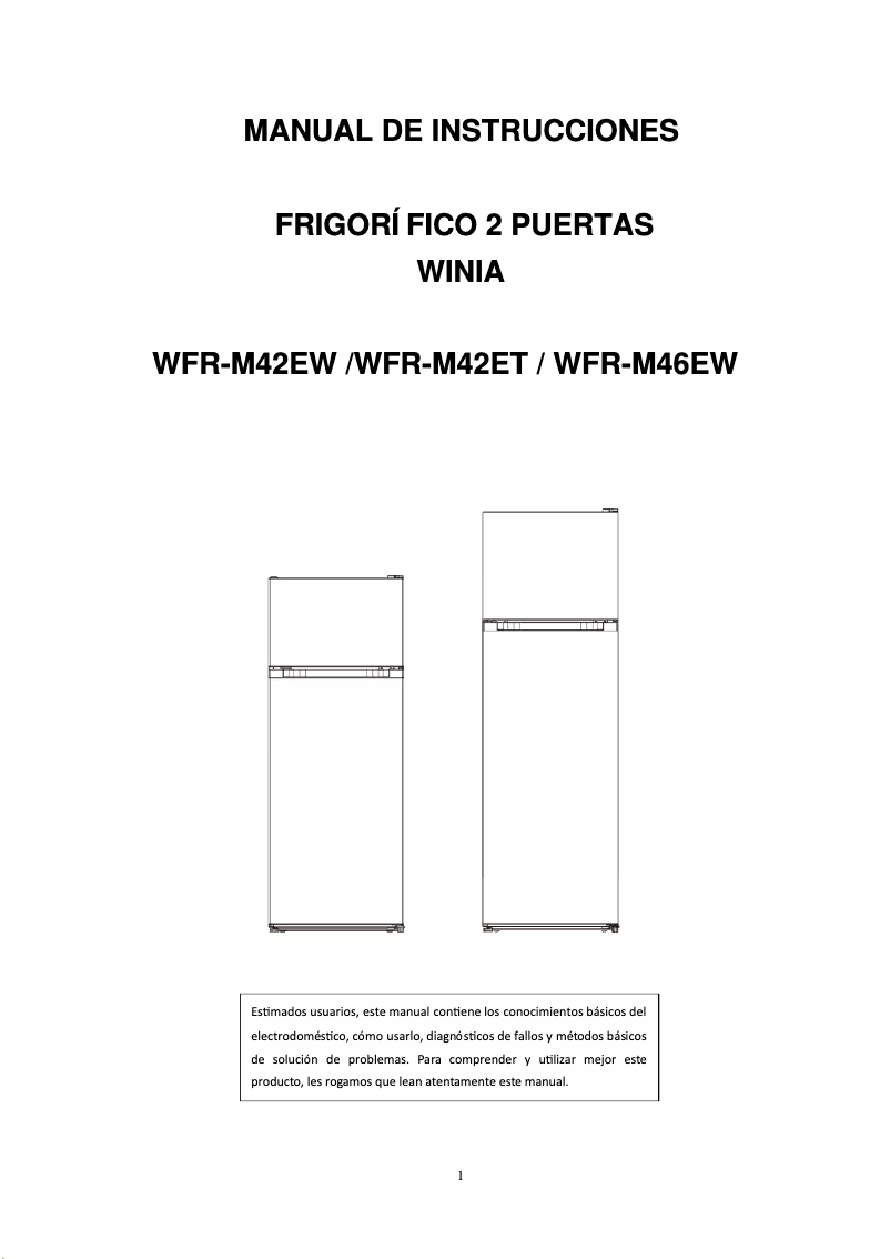 Page n°1 - Manuel utilisateur Winia WFR-M42EW