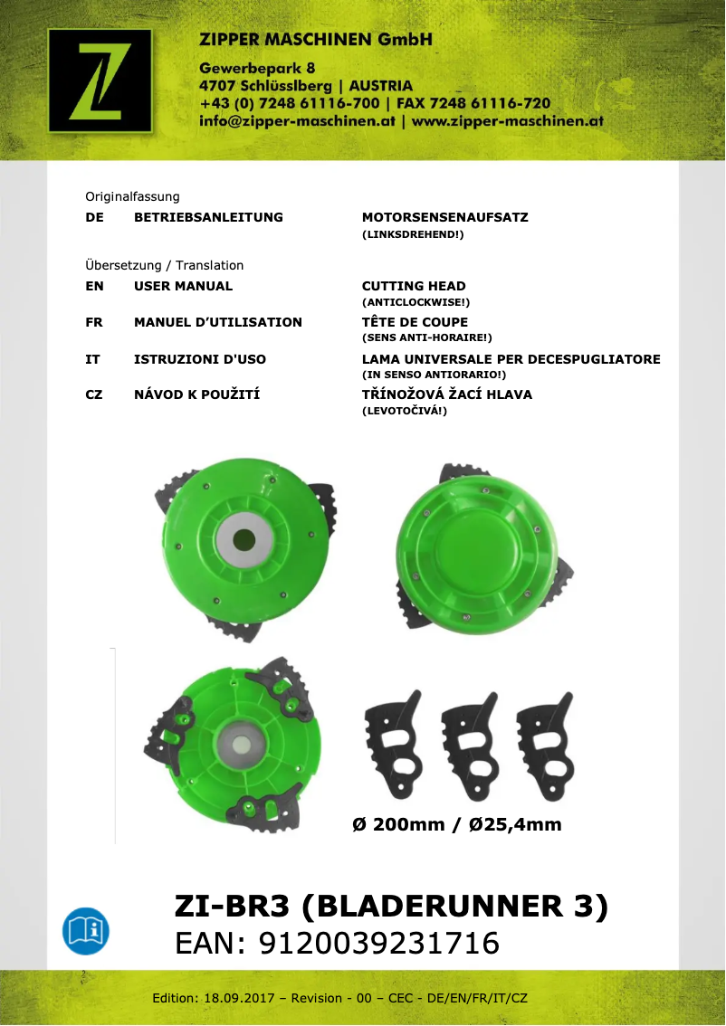 Page n°1 - Manuel utilisateur Zipper ZI-BR3